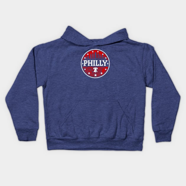 Red White and Blue Philly Fan Philadelphia Skyline Liberty Bell Map Art Kids Hoodie by TeeCreations